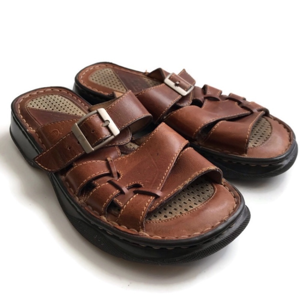 Born Brown Leather Sandals Slip On Casual